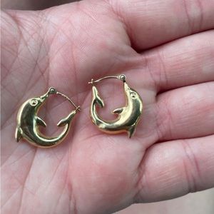 14k dolphin hoop earrings